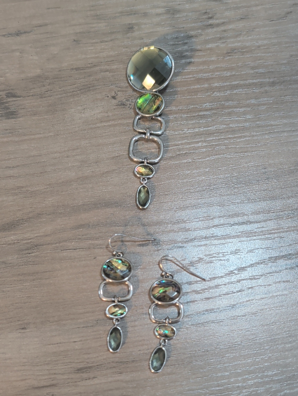 Silver Abalone Drop Earrings and Pendant Set